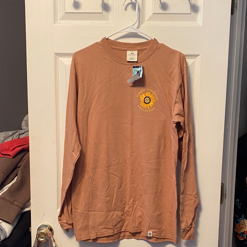 Simply Southern Brown Shirt with Yellow Sunflower